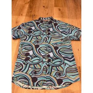 Creative‎ Destruction Mens M Psychedelic Swirl Short Sleeve Button Down Shirt